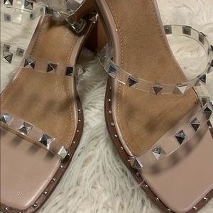 Steve Madden clear studded ankle strap chunky heel sandals. Worn once.